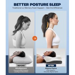 Ergonomic Contour Side Sleeper Pillows for Adults, Cooling Orthopedic Pillow for Pain Relief Support, Memory Foam Pillows Back Stomach Sleepers