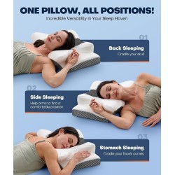 Ergonomic Contour Side Sleeper Pillows for Adults, Cooling Orthopedic Pillow for Pain Relief Support, Memory Foam Pillows Back Stomach Sleepers