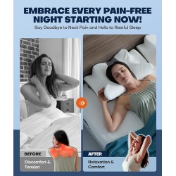 Ergonomic Contour Side Sleeper Pillows for Adults, Cooling Orthopedic Pillow for Pain Relief Support, Memory Foam Pillows Back Stomach Sleepers