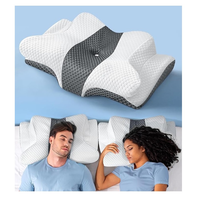 Ergonomic Contour Side Sleeper Pillows for Adults, Cooling Orthopedic Pillow for Pain Relief Support, Memory Foam Pillows Back Stomach Sleepers